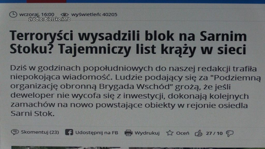 Blady strach padł na mieszkańców Bielska-Białej! Członkowie tajemniczej organizacji BRYGADA WSCHÓD grożą wysadzaniem w powietrze bloków na osiedlu Sarni Stok