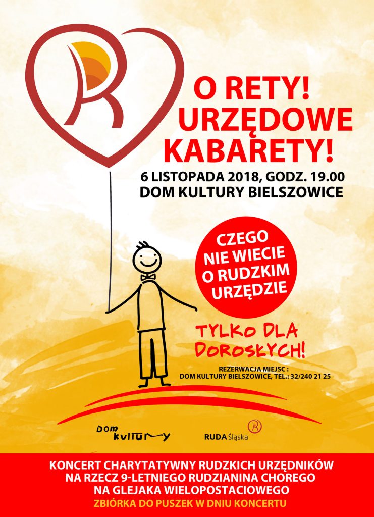 Ruda Śląska: „O rety! Urzędowe kabarety”. Urzędnicy wystąpią na scenie dla 9-letniego Kacpra, który walczy z glejakiem wielopostaciowym (fot.UM Ruda Śląska)
