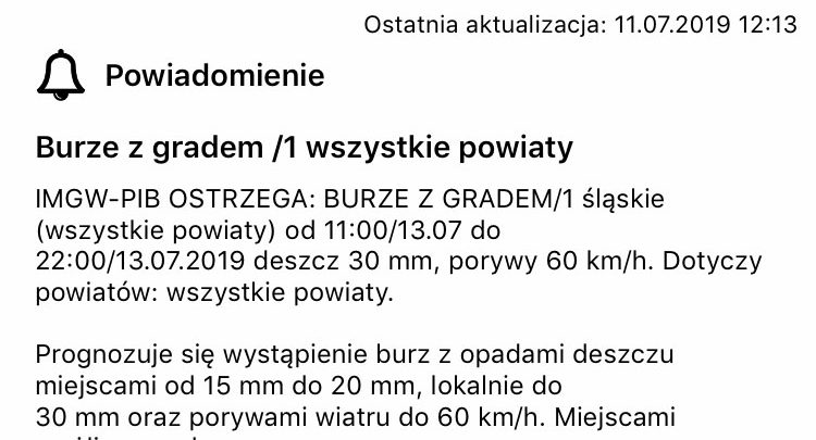 Idą burze z gradem. Śląski Urząd Wojewódzki ostrzega!