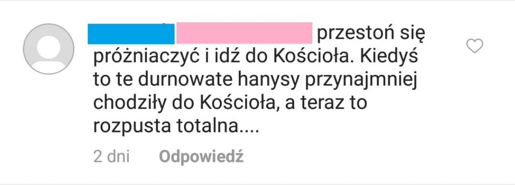 Przykładowe komentarze stalkera (Żródło: studenci WNS)