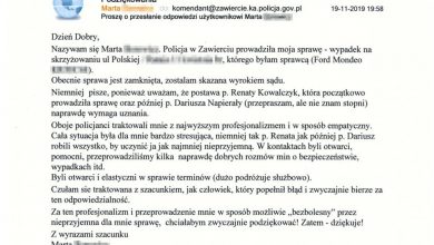 Zawiercie: Spowodowała wypadek, została skazana. Podziękowała policjantom za empatię (fot. KPP Zawiercie)