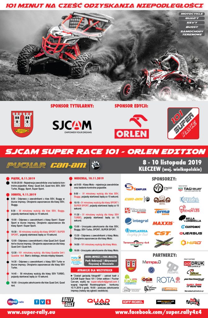 IX RUNDA SJCAM SUPER RACE 101! PUCHAR CAN-AM w KLECZEWIE od 8 do 10 listopada 2019. To będzie 101 minut na Cześć Odzyskania Niepodległości!