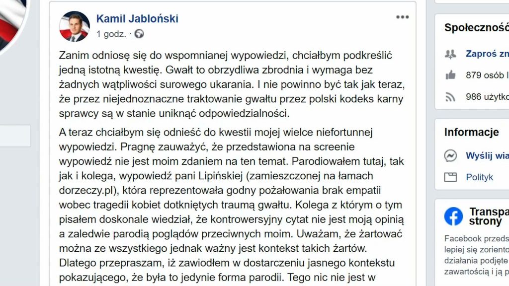 Sami zainteresowani zareagowali szybko. Jeden napisał na Facebooku, że parodiował wypowiedzi pisarki Blanki Lipińskiej. Potwierdził to jego młodszy kolega.