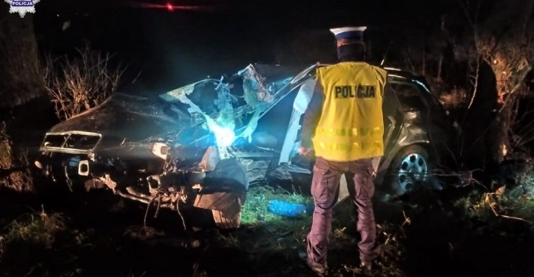 Kierowca audi uderzył w drzewo. Nie żyje. Miał dożywotni zakaz prowadzenia pojazdów (fot.Policja Lubelska)