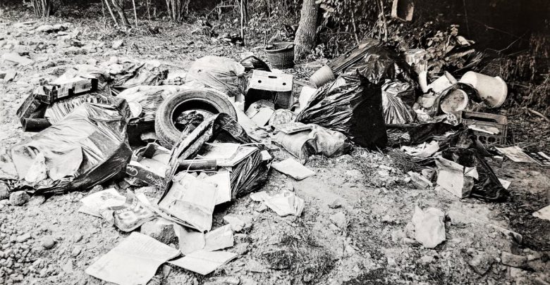 Trzech mężczyzn czeka sąd. Rzeczy ze sprzątania domu wyrzucili do lasu w Orzeszu (fot.policja)