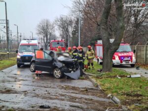 Gdyby drzewo było cieńsze, to by je ściął! Koszmarny wypadek w Koniecpolu (fot. policja)