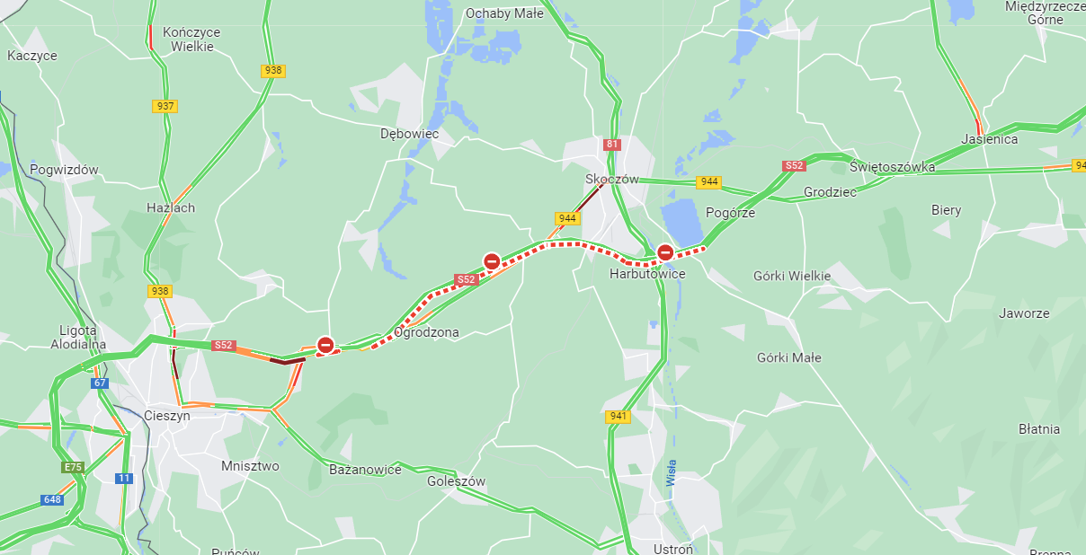 Wypadek na S52 w Ogrodzonej