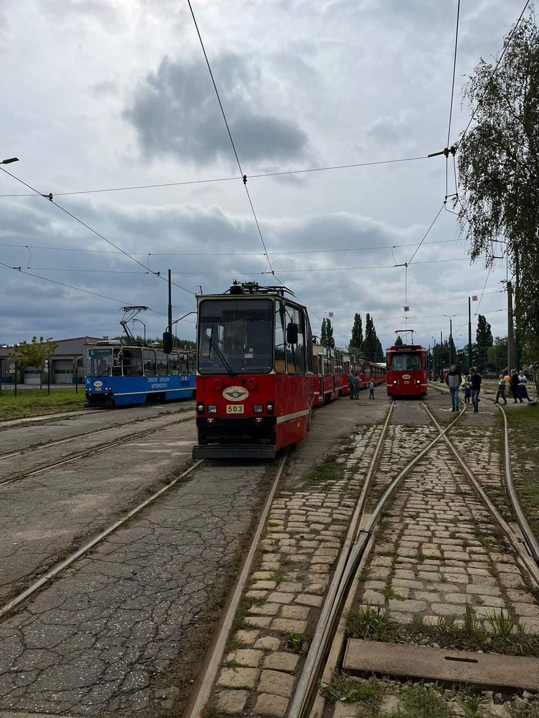 Tramwaje w zajezdni w Gliwicach