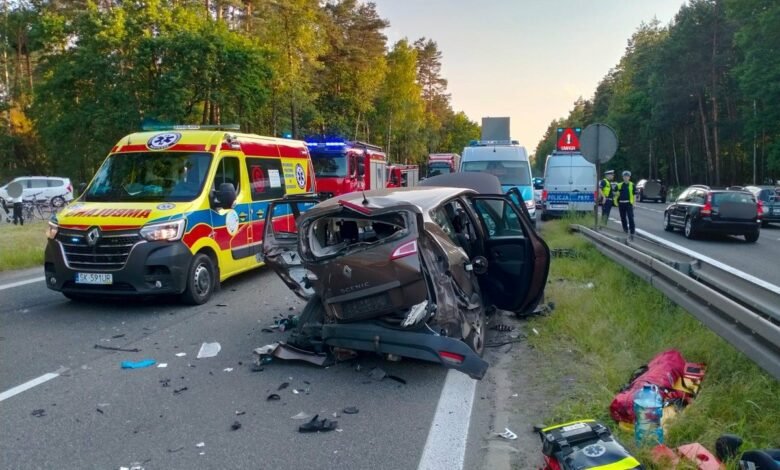 Wypadek na DK1 w Kobiórze. Po dziecko przyleciał śmigłowiec/fot.Śląska Policja