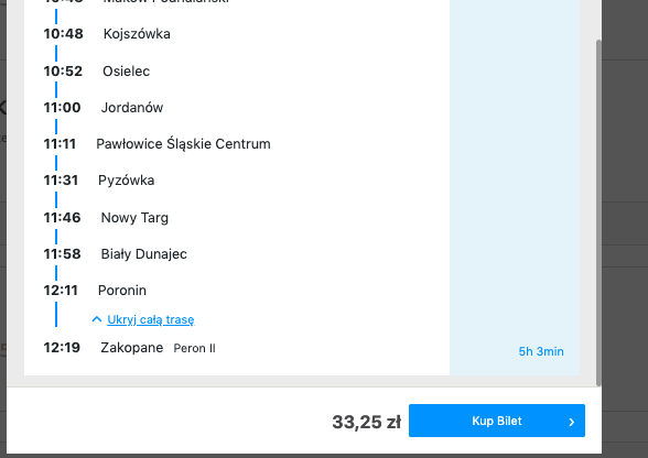 Pociąg Ornak stacje