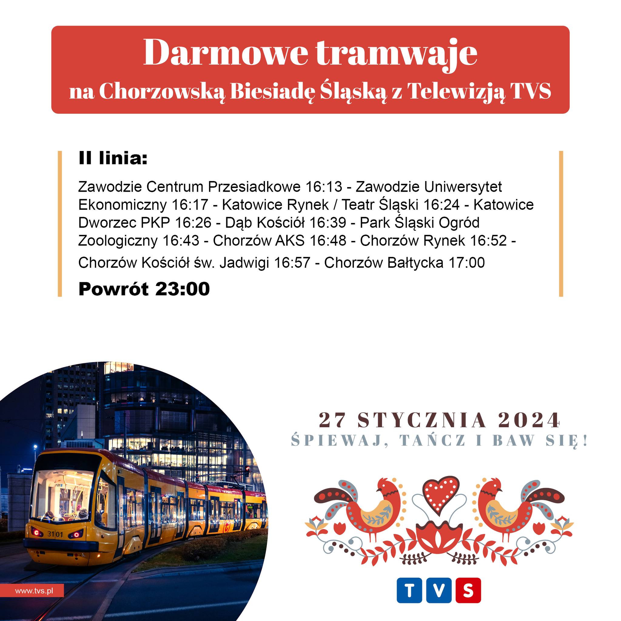 Darmowe tramwaje na Chorzowską Biesiadę Śląską