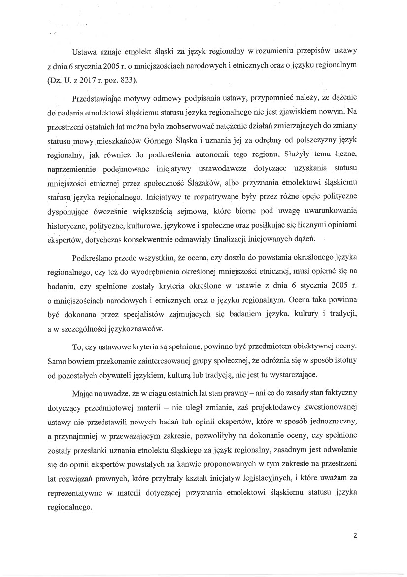 Veto Prezydenta Andrzeja Dudy w Sprawie Języka Śląskiego