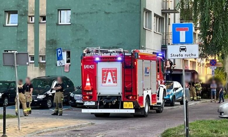 Pies wypadł z okna mieszkania w Tychach. Nie przeżył upadku/fot.112 Tychy - Tyskie Służby Ratownicze