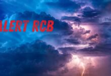 Alert RCB burze, ciemne chmury i wyładowanie atmosferyczne