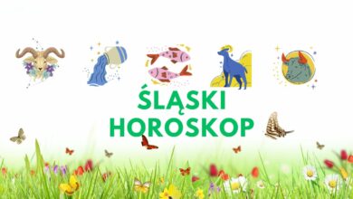 Śląski Horoskop grafika ze znakami zodiaku i wiosenna łąka