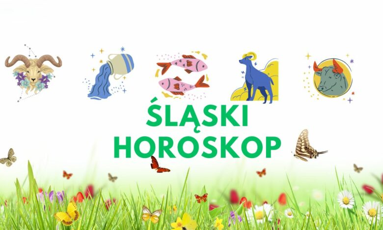 Śląski Horoskop grafika ze znakami zodiaku i wiosenna łąka