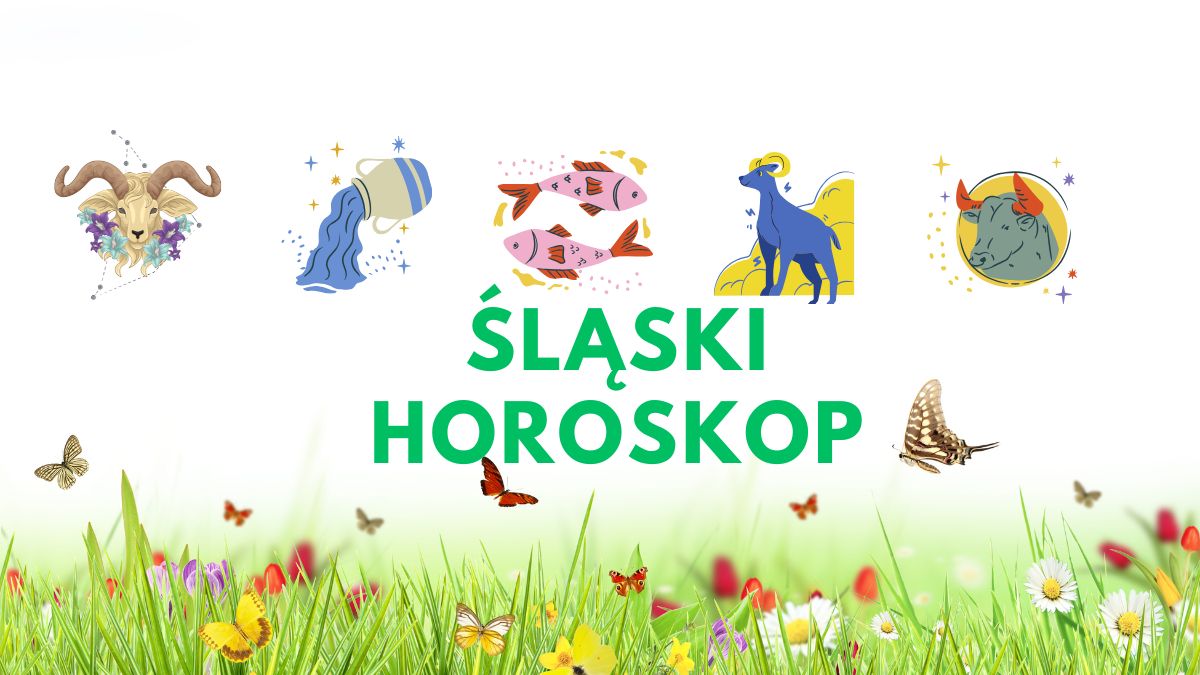 Śląski Horoskop grafika ze znakami zodiaku i wiosenna łąka