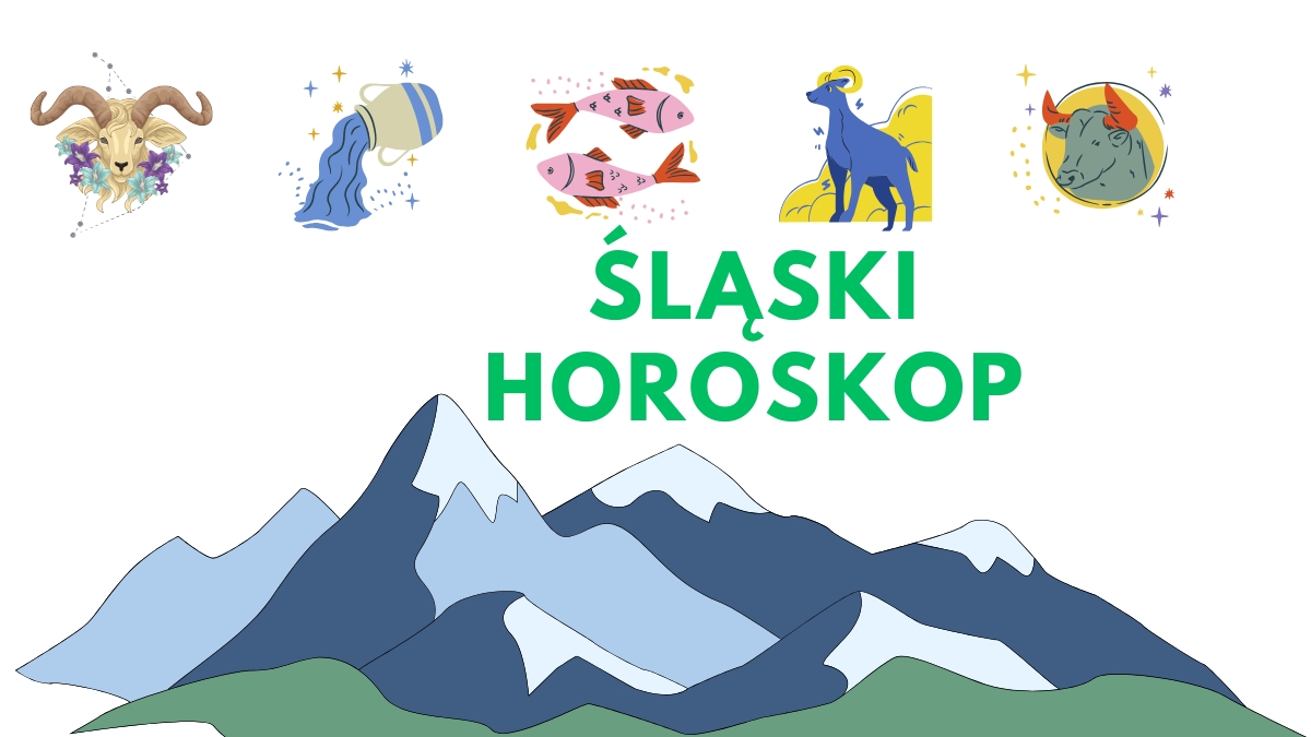 ŚLąski horoskop, grafika ze znakami horoskopu i panaroma gór