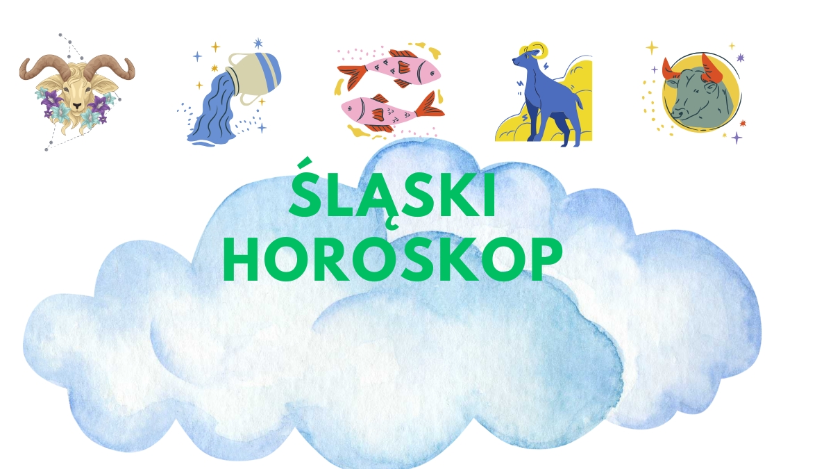 Śłąski Horoskop grafika przedstawiająca znaki zodiaku i zachmurzone niebo