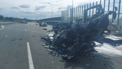 wypadek A4 Zabrze zablokowana samochód po wypadku