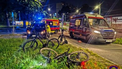 wypadek roweru i hulajnogi w Tychach karetki, rowery, hulajnoga